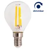 A clear product shot of an LED filament light bulb on a white background, with a dimmable icon and text in the upper right corner. Produktbild-Vorschau