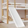 A close-up view of a white and wood bunk bed with a slide. Produktbild-Vorschau