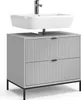 A modern bathroom vanity with a sink and faucet. Voir les images du produit