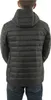 A person wearing a black puffer jacket and jeans, viewed from the back. Produktbild-Vorschau