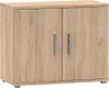 A light brown wooden cabinet with two doors and silver handles, shown against a white background. Produktbild-Vorschau