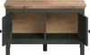 An open cabinet with a wooden top and dark green sides, showing two internal compartments. Anteprima dell’immagine prodotto