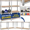 A collage of images showcasing metal shelving units with various items stored on them, along with promotional text. Náhled obrázku produktu
