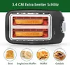 A toaster with bread inside, and smaller images of different breakfast items below. Produktbild-Vorschau