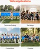 Collage of four images showing the VEVOR portable bench in different settings: temporary seating at a sports field, gatherings indoors, seating for a competition, and camping. Náhled obrázku produktu