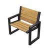A product shot of a modern wooden bench with black metal legs, isolated on a white background. Anteprima dell’immagine prodotto