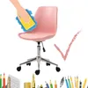 A pink desk chair is being cleaned with a sponge, with a checkmark indicating approval. Produktbild-Vorschau