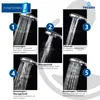 Collage of images showing different shower spray functions with German text descriptions. Produktbild-Vorschau