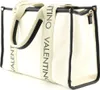 A close-up, angled view of a beige tote bag with black trim and straps. Anteprima dell’immagine prodotto
