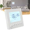 A digital thermostat is shown in the foreground, with a living room scene in the background. Náhľad obrázku produktu
