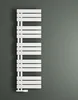 A white radiator is mounted on a gray wall. Produktbild-Vorschau