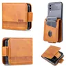 A collage of images showing a brown leather wallet-style phone case for a Samsung Galaxy Z Flip 3. Produktbild-Vorschau