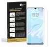 A product box with instructions for a hydrogel screen protector, next to a smartphone displaying the time. Produktbild-Vorschau