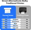 Comparison between a thermal printer and a traditional printer, highlighting the advantages of the thermal printer. Náhľad obrázku produktu