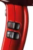 A close-up view of the controls on a red hairdryer. Produktbild-Vorschau