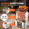 A commercial orange juicer with oranges and sliced oranges displayed around it, with feature callouts. Produktbild-Vorschau