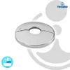 A chrome-plated brass pipe escutcheon is shown on a white and light gray background with graphic elements. Produktbild-Vorschau