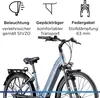 Close-up marketing image of an electric bicycle with feature callouts. Produktbild-Vorschau