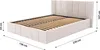 A white upholstered bed frame with a slatted mattress base and dimensions indicated by measurement lines and text. Produktbild-Vorschau