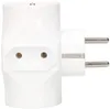 A white electrical adapter with two round sockets and one flat plug. Produktbild-Vorschau