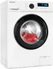 A front-on view of a white washing machine with a black door and control panel. Produktbild-Vorschau