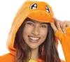 A woman wearing an orange hooded costume with a cartoonish face. Produktbild-Vorschau