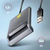 A close-up promotional shot of a USB chip card reader with a cable and USB connector. Podgląd zdjęcia produktu