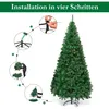 An illustration showing the steps to assemble a Christmas tree, with a fully assembled tree on the right. Produktbild-Vorschau