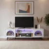 Meuble TV LEADZM avec éclairage RGB, double porte en verre, Voir les images du produit 2