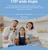 A family and their dog posing for a photo in a kitchen, with text overlay describing wide-angle camera features. Náhled obrázku produktu