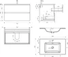 Technical drawings and dimensions of a bathroom vanity set. Produktbild-Vorschau