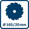 A graphic icon of a circular saw blade with dimensions indicated below. Voir les images du produit