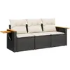 3-tlg. Garten-Sofagarnitur mit Kissen Schwarz Poly Rattan Produktbild-Vorschau 1