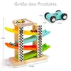 Holz-Rennbahn mit 4 Autos, buntes Parkhaus für Kleinkinder Produktbild-Vorschau 2