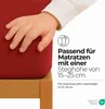 A child's hand rests on a red fabric, next to text describing mattress compatibility. Anteprima dell’immagine prodotto