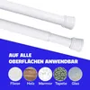 Two white telescopic rods are shown against a white background, with a blue section at the bottom displaying icons and text related to surface compatibility. Produktbild-Vorschau