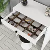 A white vanity table with an open drawer filled with makeup and accessories, organized with wooden dividers. Produktbild-Vorschau