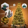 An image showing the installation steps for a Christmas tree light string, with a large illuminated Christmas tree in the background. Náhľad obrázku produktu