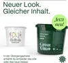 Two tubs of cleaning product, one white and one dark green, are shown side-by-side. A green circle with text is overlaid on the right side of the image. Text is also present at the top and bottom of the image. Produktbild-Vorschau