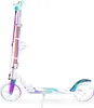A white kick scooter with iridescent accents is shown against a white background. Produktbild-Vorschau
