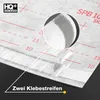 A close-up view of a white underlayment material with red markings and a magnified section showing its texture. There are also two adhesive strips visible. Produktbild-Vorschau