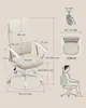 Diagram showing the dimensions and features of an office chair, including a wheel and a person sitting in the chair. Produktbild-Vorschau