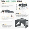 An instructional diagram showing the steps to set up a pop-up canopy. Produktbild-Vorschau