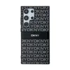 A black and gray DKNY phone case with a repeating logo pattern and a black stripe with the DKNY logo. Voir les images du produit