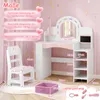 A child's vanity table and chair with various dimensions and weight limits indicated by text and measurement lines. Náhled obrázku produktu