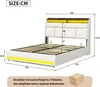 A technical drawing with dimensions of a white bed frame with a modern headboard and LED lighting. Náhľad obrázku produktu