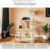 A cat tree with two cats, one jumping and one sleeping, in a room setting. Náhled obrázku produktu