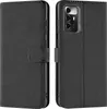 A black book-style phone case is shown open, displaying the inside and the phone it holds. Produktbild-Vorschau