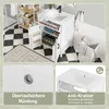 A collage of images showing a white bathroom vanity with a ceramic sink, its features, and details. Podgląd zdjęcia produktu