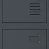 Close-up of a dark gray metal surface, possibly a locker or cabinet, showing ventilation slats and a handle indentation. Produktbild-Vorschau